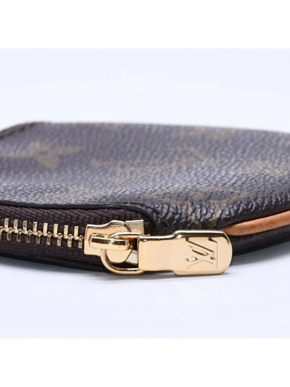 Louis Vuitton Porte Monnaie Rond Coin Purse Monogram Canvas Brown Case Gold